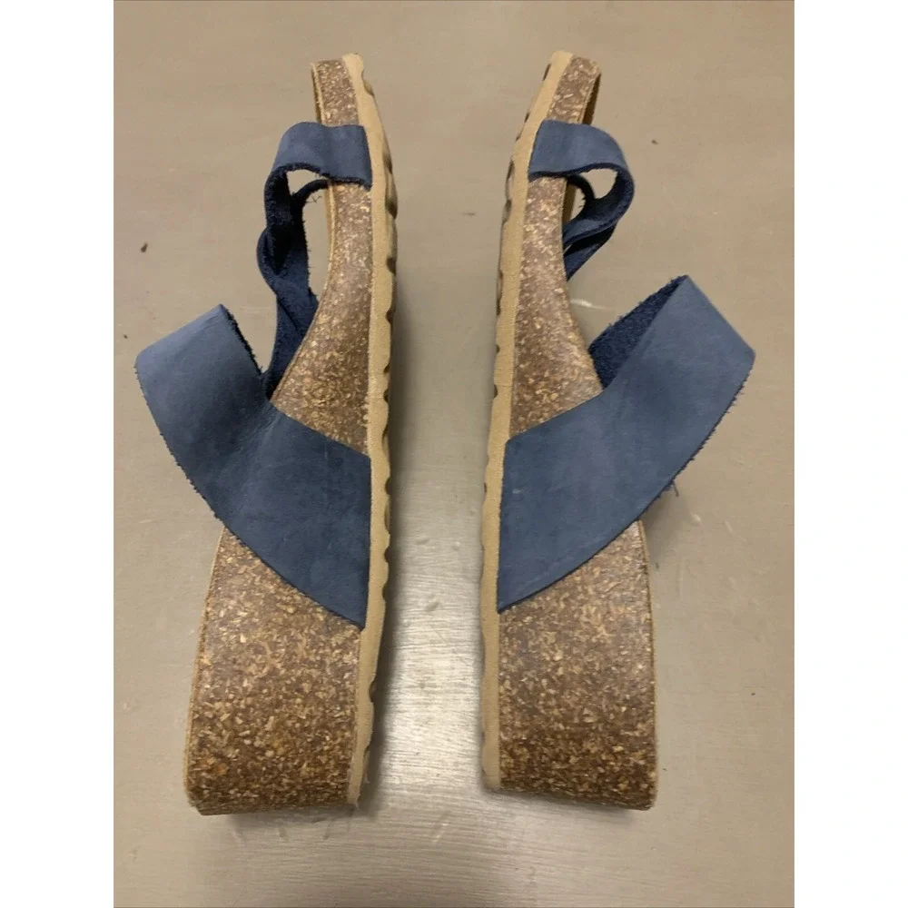 A‎ Giannetti Blue Leather Cork Wedge Sandals Womens Size 6.5  Made In Italy
